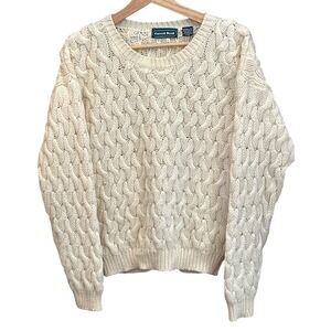 Vintage Carroll Reed Cable Knit Sweater Coastal Grandmother Fisherman Cream 90s